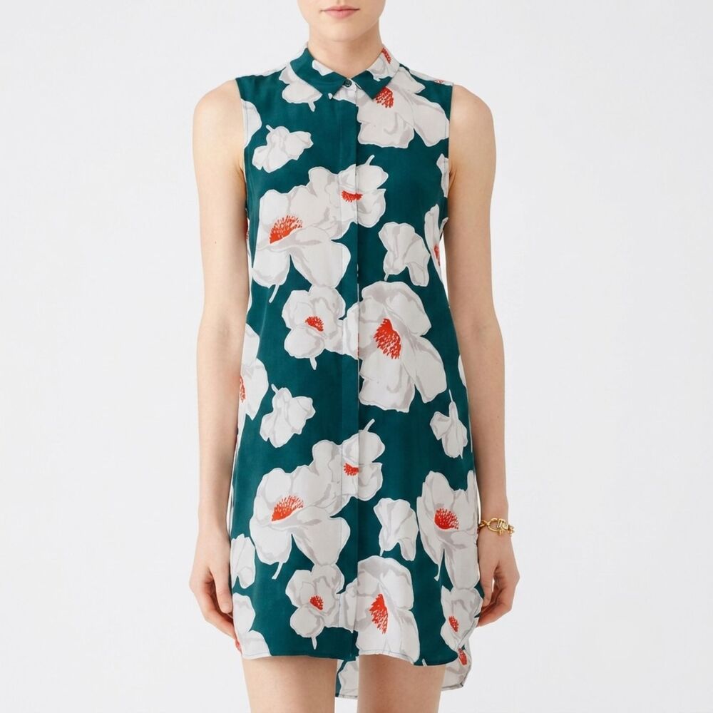 Equipment Janna Silk Shirt Dress XS Floral Green Floral Button Front Sleeveless